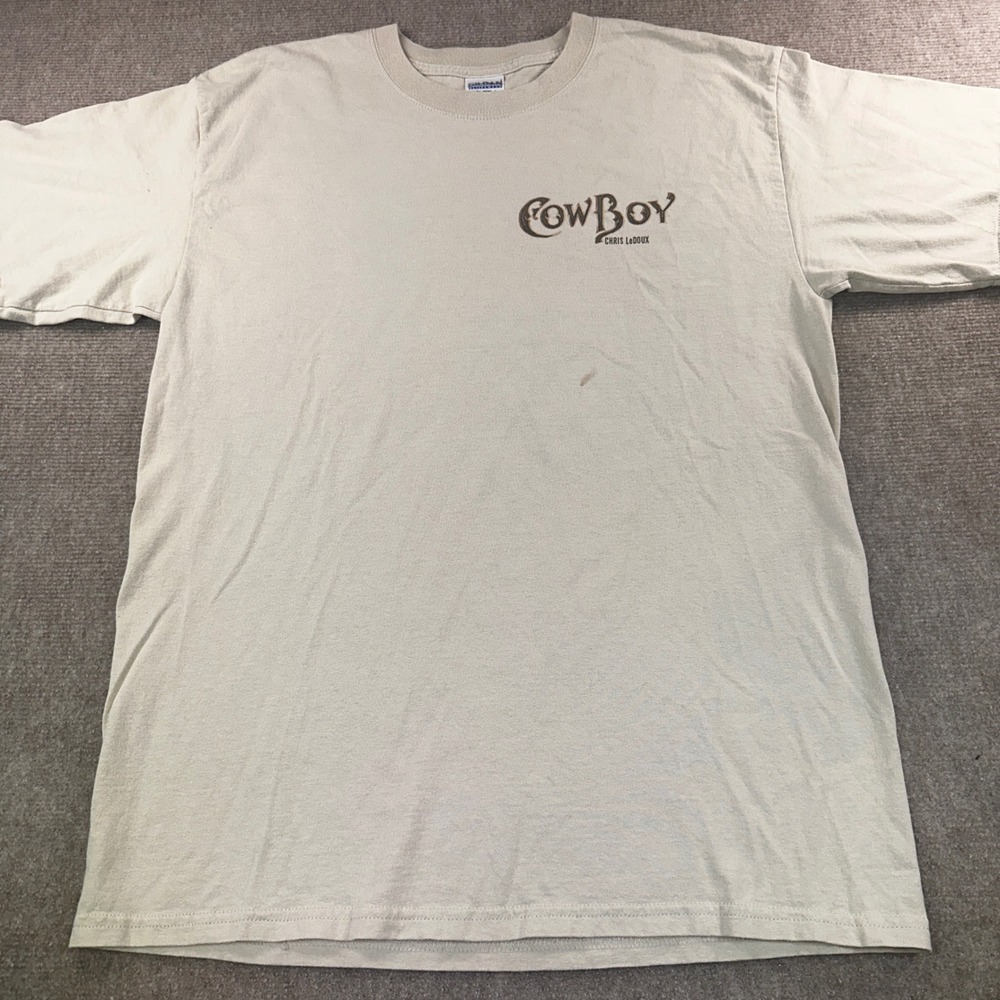 Vintage 2001 Chris LeDoux Cowboy T Shirt Mens Large Tan Country Music Rodeo Tee
